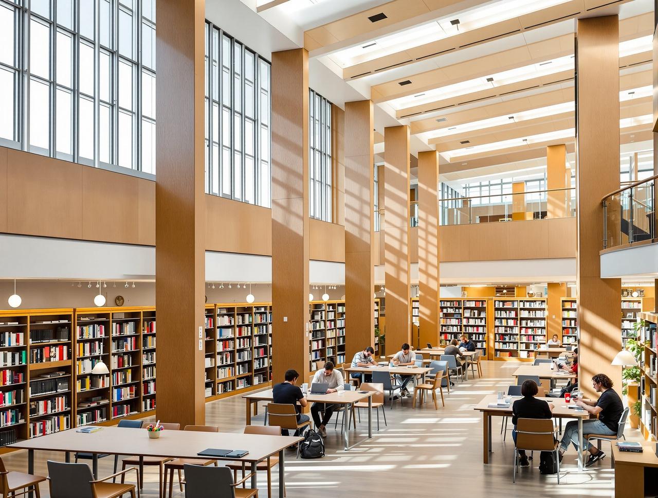 蜗牛影院 - 大学图书馆内景书架和阅读区,学术氛围浓厚